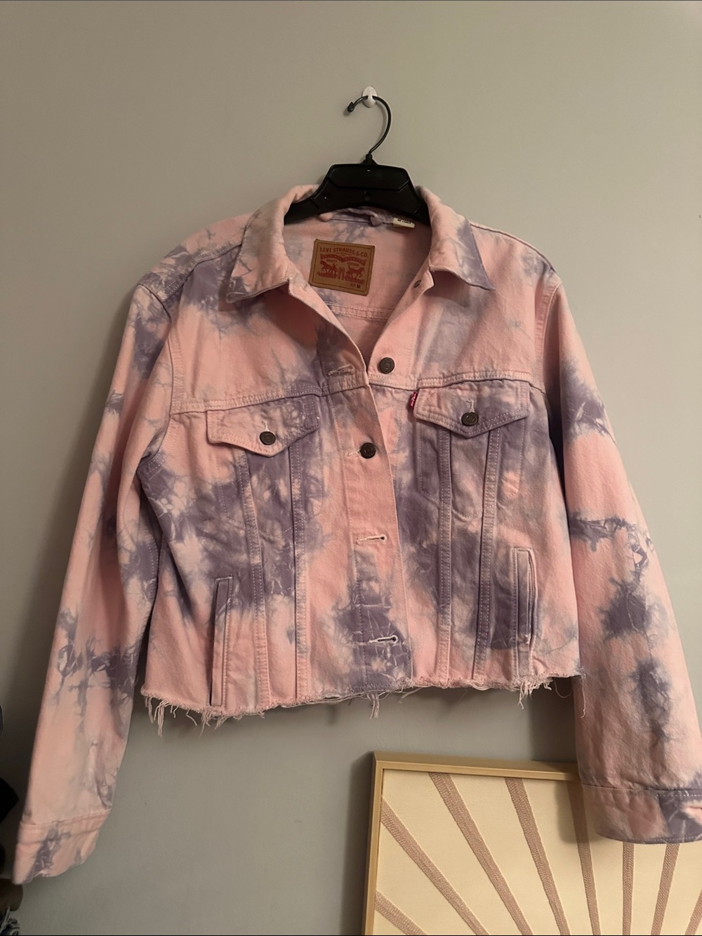 Levi's Pink and Lavender Tie-Dye Cropped Denim Jacket - Like New